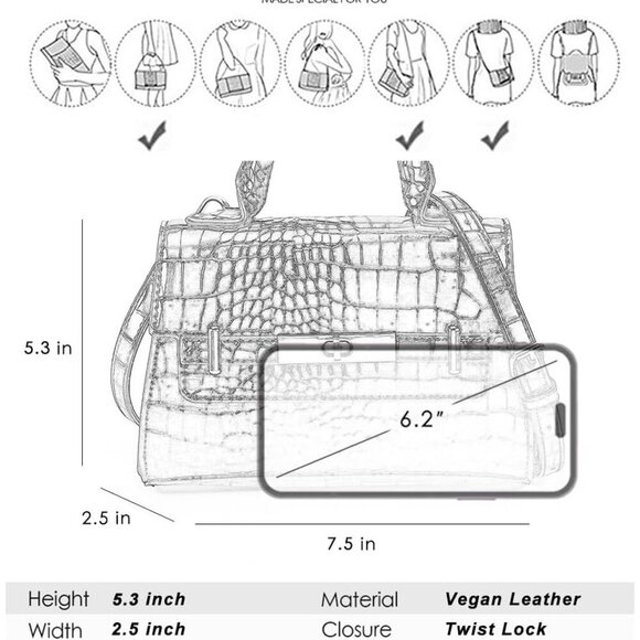 Small Cute Crossbody Purse for Women with Top Handle Designer Mini Tote Bag for - Picture 6 of 9